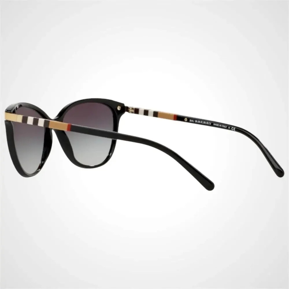 New Burberry Sunglasses Black Cat Eye Check Arms Gold Hardware Womens BURBERRY - Picture 4 of 10